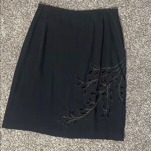 Elegant Black Skirt with Leaf Embroidery